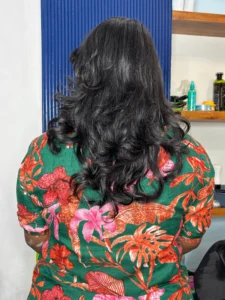 Natural open hair styling with volume and silky smooth texture