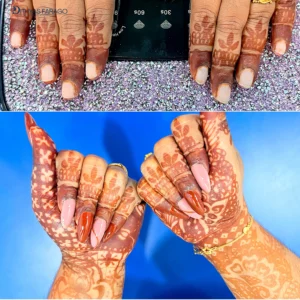 Stylish nail art manicure with modern nail polish and creative detailing