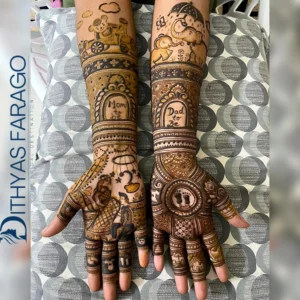 Professional mehendi design applied on bride hands with traditional floral patterns